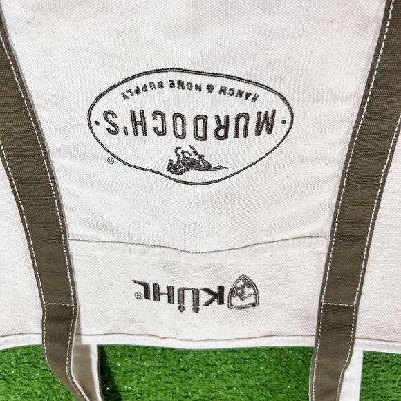 KUHL Canvas Tote Bag MURDOCH'S Large 17" X 13". Olive Drab & Cream NWOT handbag - Picture 2 of 8